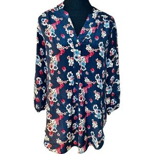Amour Vert 100% Silk Floral V Neck Womens Stitch Fix Blouse, Size Small, NWOT